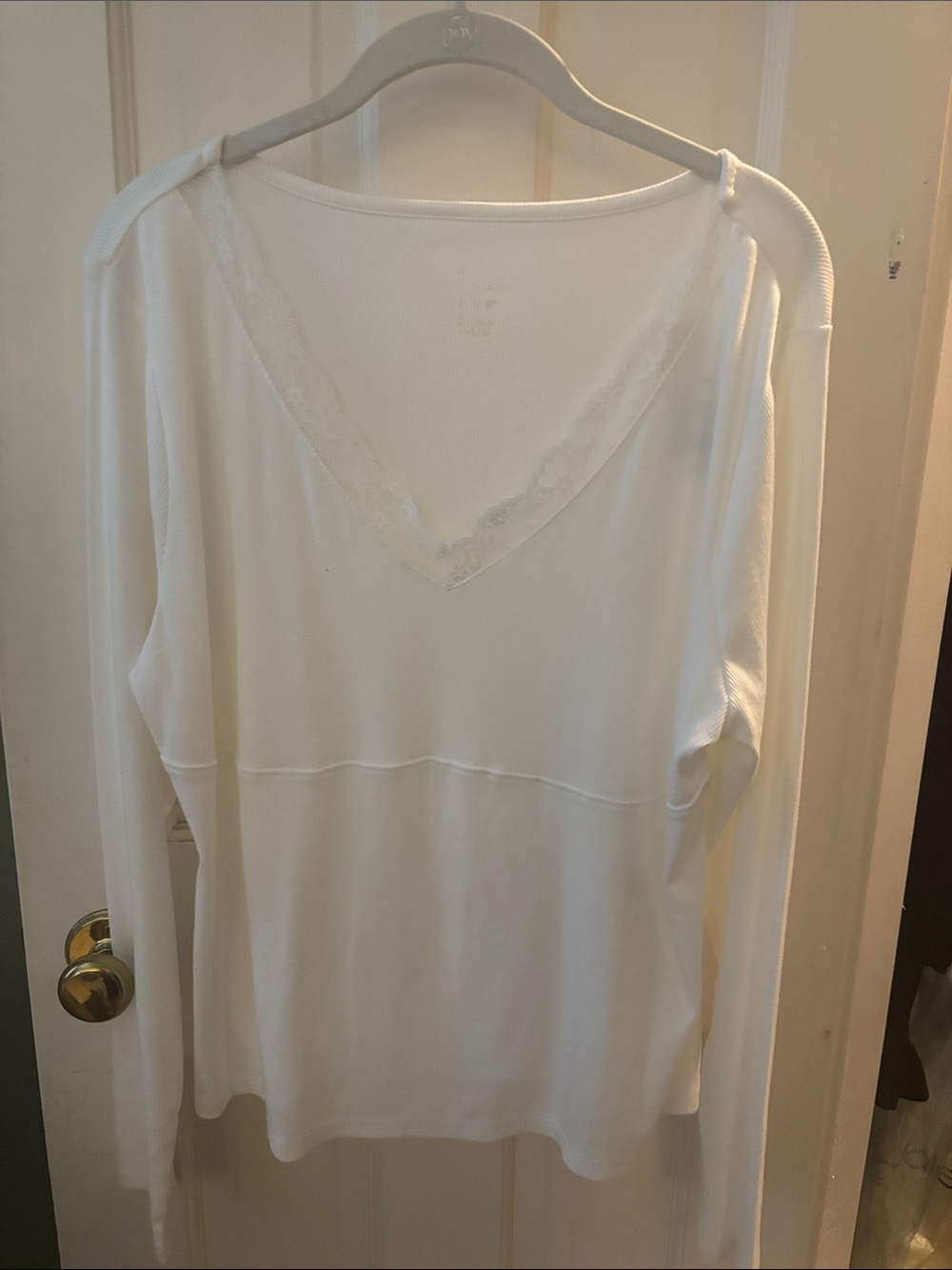 a new day White V-Neck Long Sleeve Top with Lace Trim